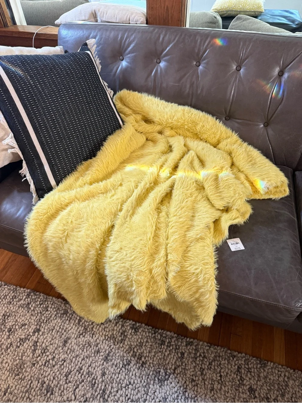 Anthropologie Sunny Yellow Faux Fur Throw Blanket
